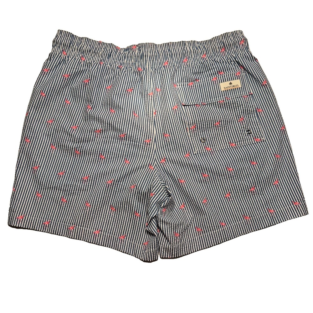 Rainforest Men's L Swim Trunks Bering Sea Navy Stripe Pink Flamingo 4Way Stretch - Picture 4 of 9